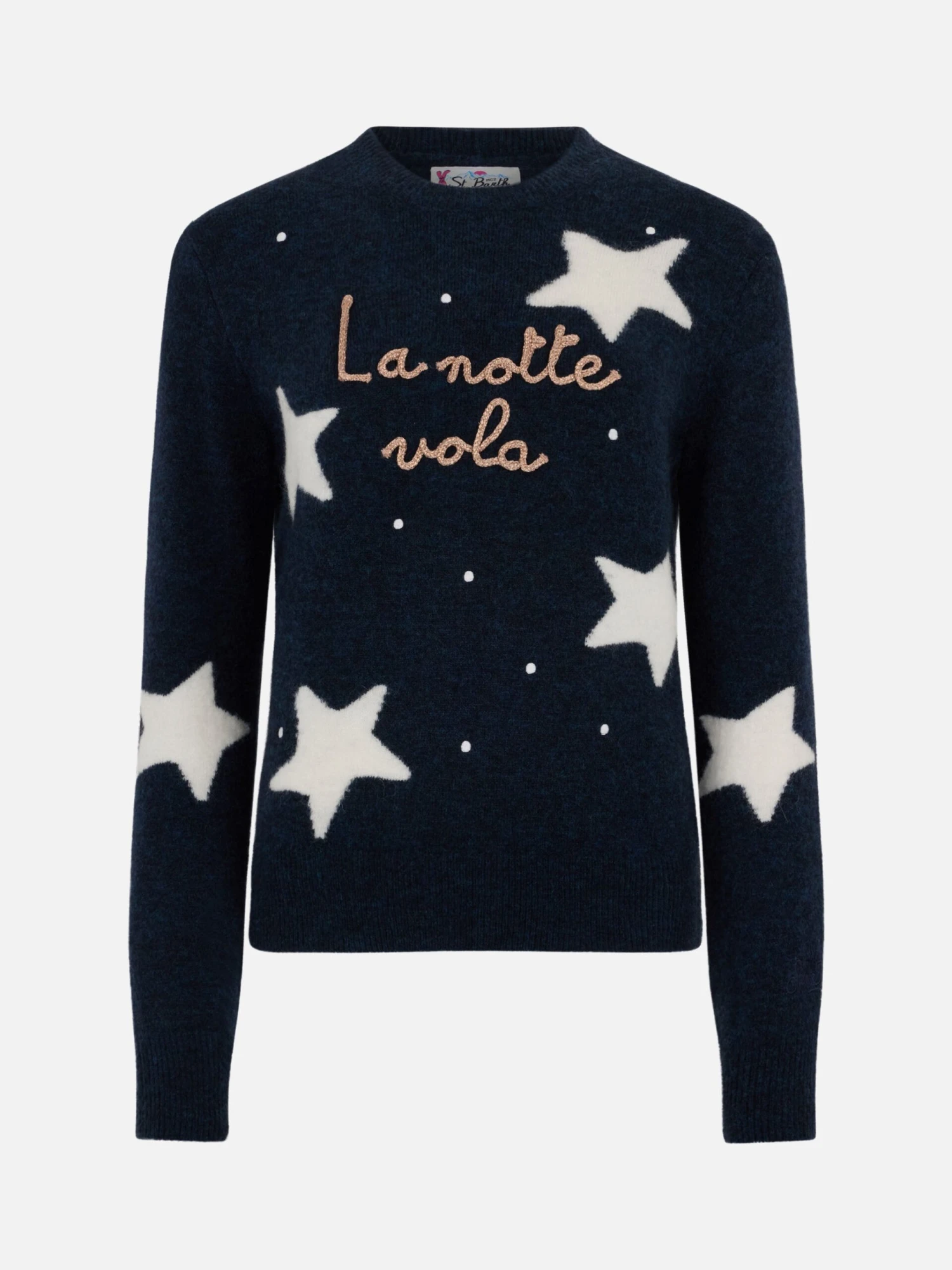 MC2 Saint Barth Woman Blue Sweater New Queen With La Notte Vola Embroidery And Stars Jacquard 6 MC2 Saint Barth Woman Blue Sweater New Queen With La Notte Vola Embroidery And Stars Jacquard - Image 4