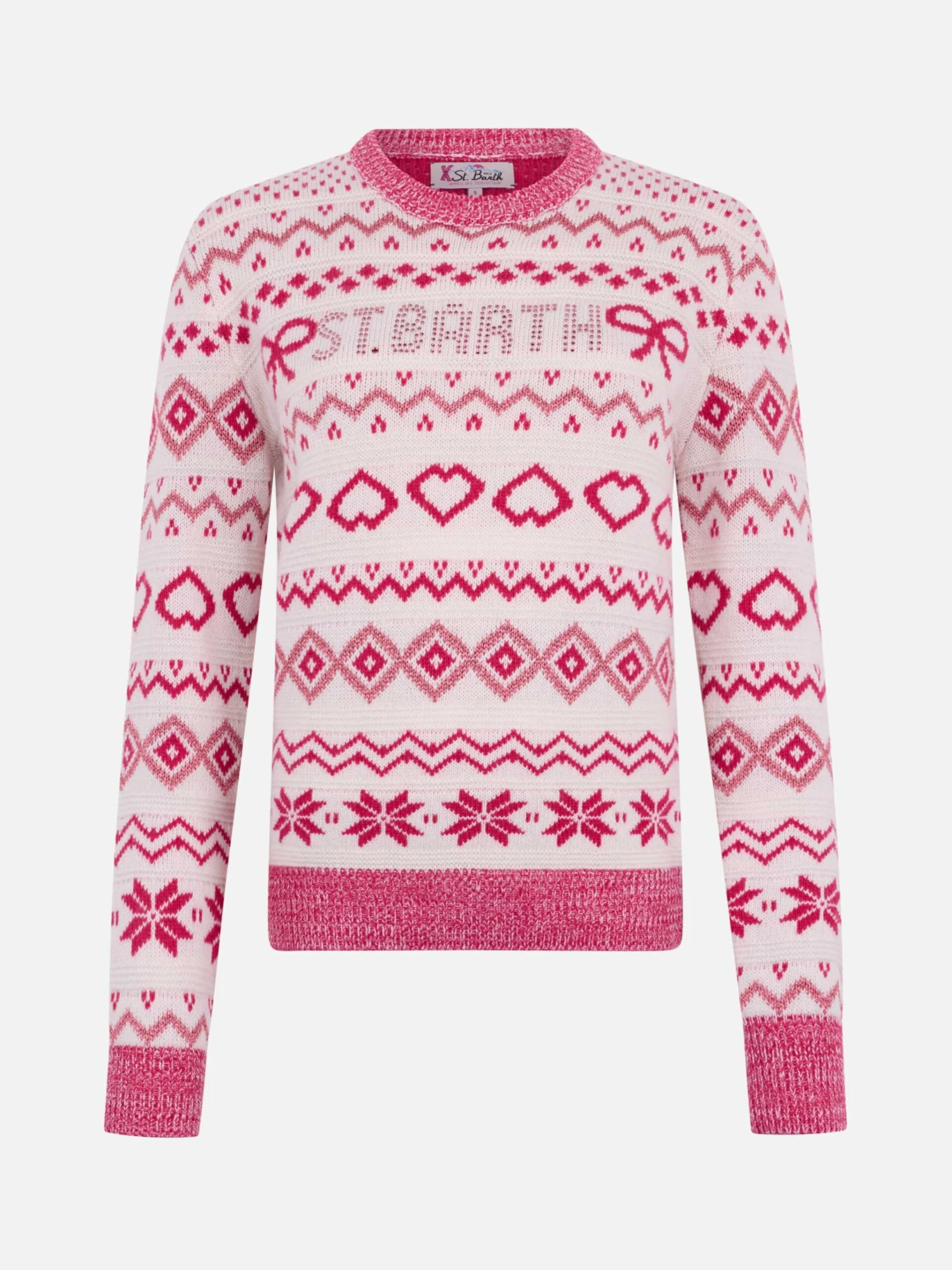 MC2 Saint Barth Woman Sweater New Queen With Fair Isle Jacquard And Rhinestone Logo 3 MC2 Saint Barth Woman Sweater New Queen With Fair Isle Jacquard And Rhinestone Logo