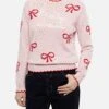 MC2 Saint Barth Woman Pink Sweater New Queen With Pretty Woman Embroidery And Ribbons Print