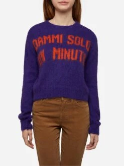 MC2 Saint Barth Woman Crewneck Soft Crop Sweater With Dammi Solo Un Minuto Embroidery