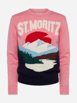 MC2 Saint Barth Woman Pink Sweater New Queen St. Moritz Postcard Print -MC2 Saint Barth Shop UID QUE001800147C WOMAN KNITWEAR PINK MOUNTAINSTYLE 0 20250107183502 4