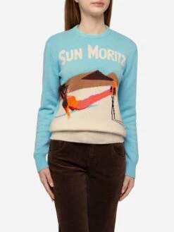 MC2 Saint Barth Light Blue Sweater New Queen With Sun Moritz Postcard Jacquard
