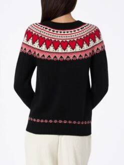 MC2 Saint Barth Woman Black Sweater New Queen With Fair Isle Hearts Jacquard -MC2 Saint Barth Shop UID QUE002202136G WOMAN KNITWEAR BLACK 20240903163500 3