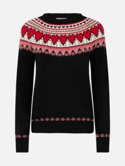 MC2 Saint Barth Woman Black Sweater New Queen With Fair Isle Hearts Jacquard -MC2 Saint Barth Shop UID QUE002202136G WOMAN KNITWEAR BLACK 20240905105110 1