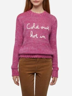 MC2 Saint Barth Woman Crewneck Soft Sweater With Cold Out Hot In Embroidery