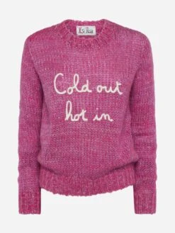 MC2 Saint Barth Woman Crewneck Soft Sweater With Cold Out Hot In Embroidery -MC2 Saint Barth Shop UID QUE002300287E WOMAN KNITWEAR PINK MOUNTAINSTYLE 0 4