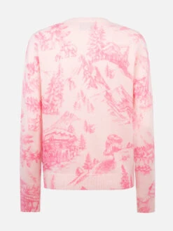 MC2 Saint Barth Woman Pink Sweater New Queen With Toile De Jouy Print And Chalet E Rosè Embroidery -MC2 Saint Barth Shop UID QUE002404072G WOMAN KNITWEAR PINK MOUNTAIN STYLE 20241107153505 05