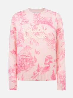 MC2 Saint Barth Woman Pink Sweater New Queen With Toile De Jouy Print And Chalet E Rosè Embroidery -MC2 Saint Barth Shop UID QUE002404072G WOMAN KNITWEAR PINK MOUNTAIN STYLE 20241107160001 04