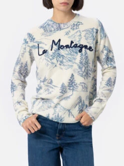 MC2 Saint Barth Woman White Sweater New Queen With Toile De Jouy Print And La Montagne Embroidery