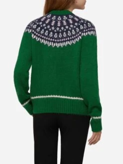 MC2 Saint Barth Green Sweater Queen Nordic Soft With Fair Isle Jacquard And Aspen Embroidery -MC2 Saint Barth Shop UID QUE002601988C WOMAN KNITWEAR GREEN MOUNTAINSTYLE 0 20250107183502 3