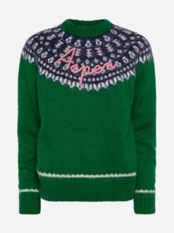 MC2 Saint Barth Green Sweater Queen Nordic Soft With Fair Isle Jacquard And Aspen Embroidery -MC2 Saint Barth Shop UID QUE002601988C WOMAN KNITWEAR GREEN MOUNTAINSTYLE 0 20250107183502 4