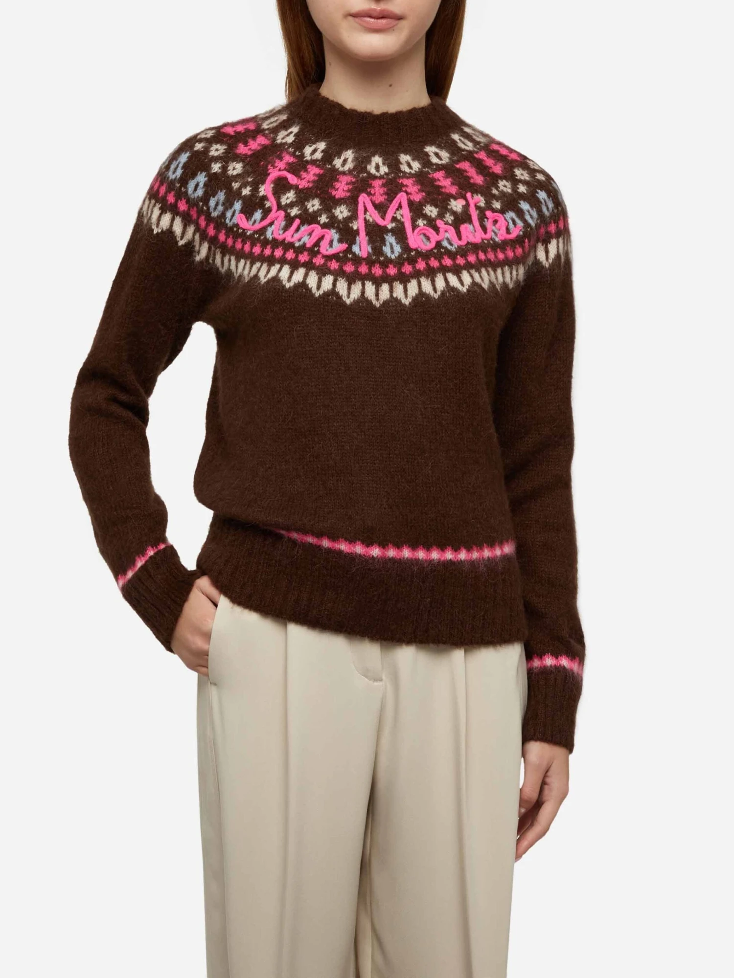 MC2 Saint Barth Brown Sweater Queen Nordic Soft With Fair Isle Jacquard And Sun Moritz Embroidery 3 MC2 Saint Barth Brown Sweater Queen Nordic Soft With Fair Isle Jacquard And Sun Moritz Embroidery