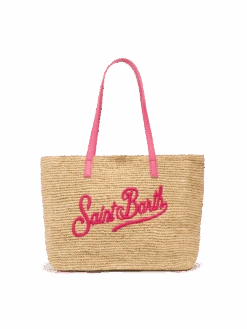 MC2 Saint Barth Beige Raffia City Mid Bag With Saint Barth Embroidered Logo