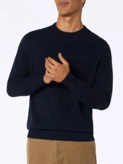 MC2 Saint Barth Man Navy Blue Cashmere Blend Crewneck Sweater Regent