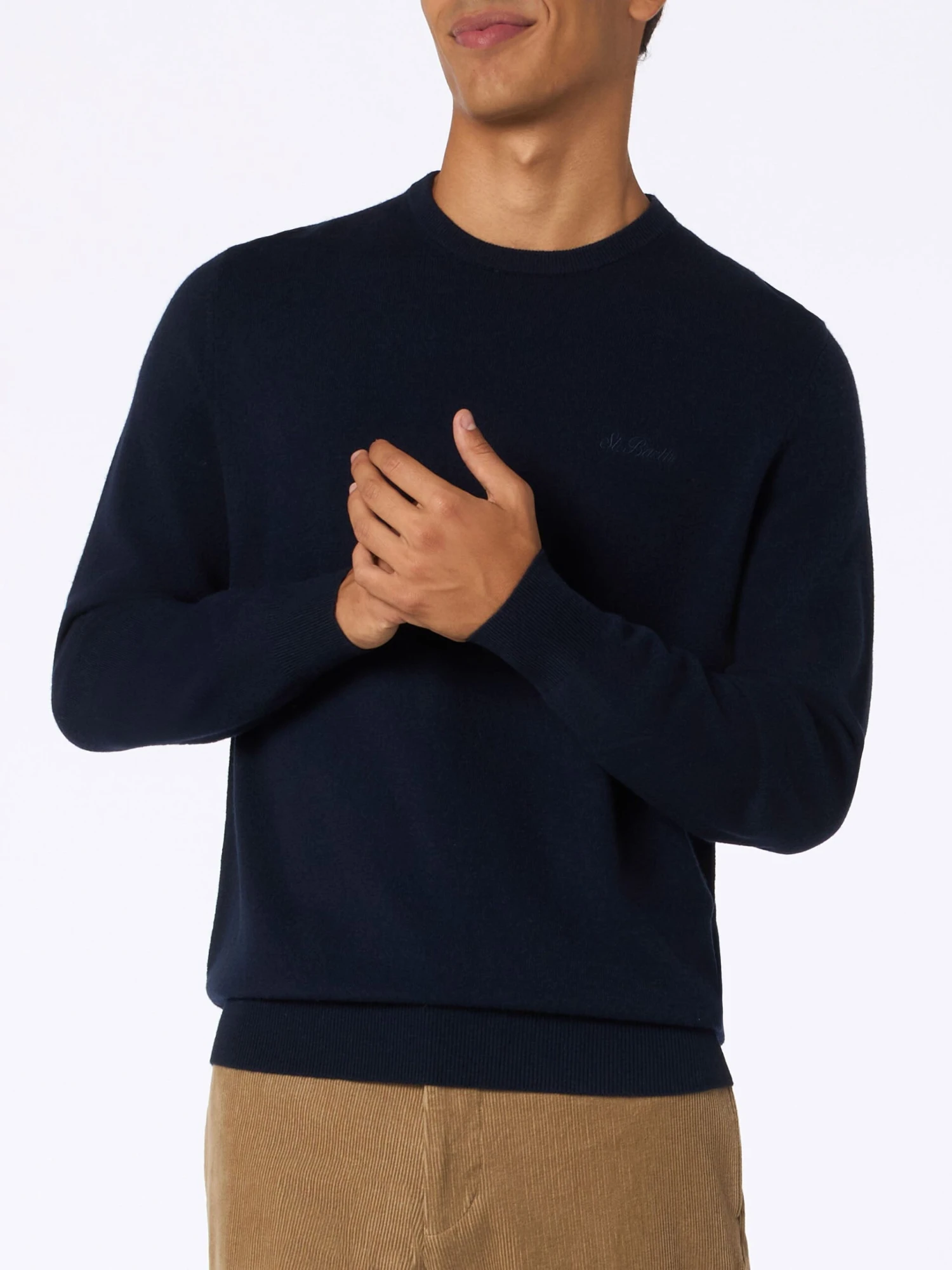 MC2 Saint Barth Man Navy Blue Cashmere Blend Crewneck Sweater Regent 3 MC2 Saint Barth Man Navy Blue Cashmere Blend Crewneck Sweater Regent
