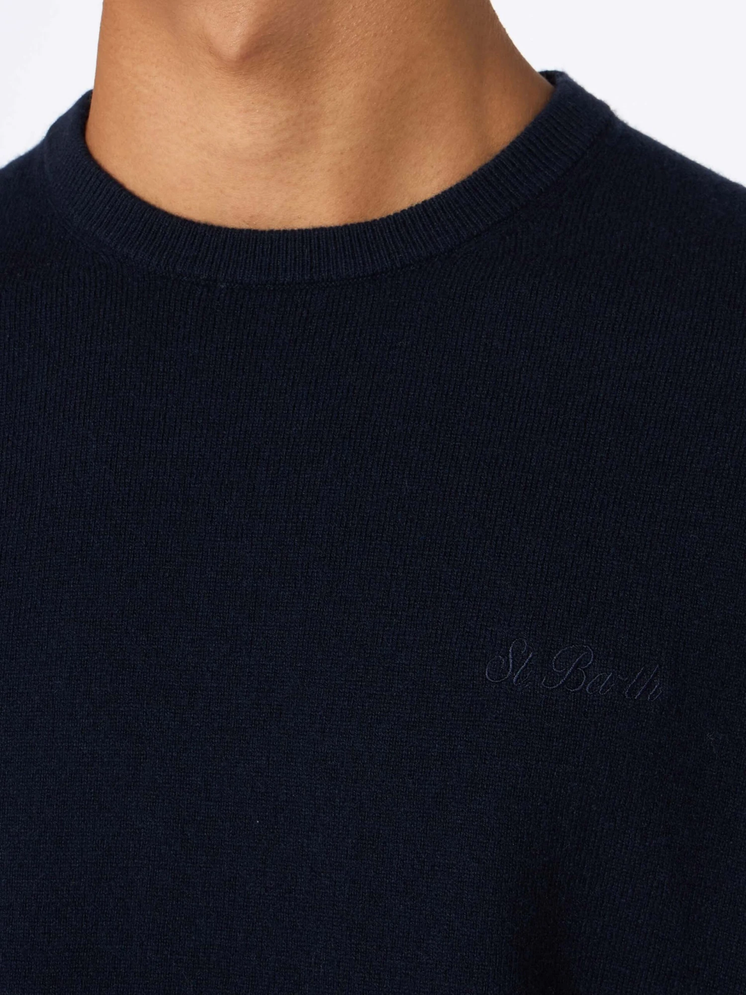 MC2 Saint Barth Man Navy Blue Cashmere Blend Crewneck Sweater Regent 5 MC2 Saint Barth Man Navy Blue Cashmere Blend Crewneck Sweater Regent - Image 3