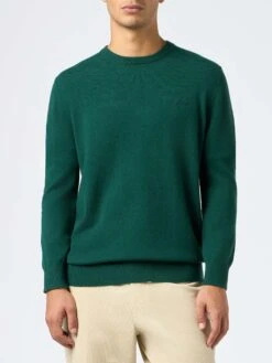 MC2 Saint Barth Man British Green Blended Cashmere Crewneck Sweater Regent
