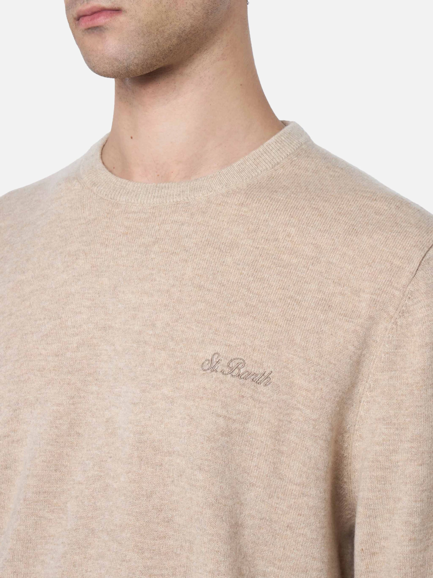 MC2 Saint Barth Man Beige Crewneck Cashmere Blend Sweater Regent 5 MC2 Saint Barth Man Beige Crewneck Cashmere Blend Sweater Regent - Image 3