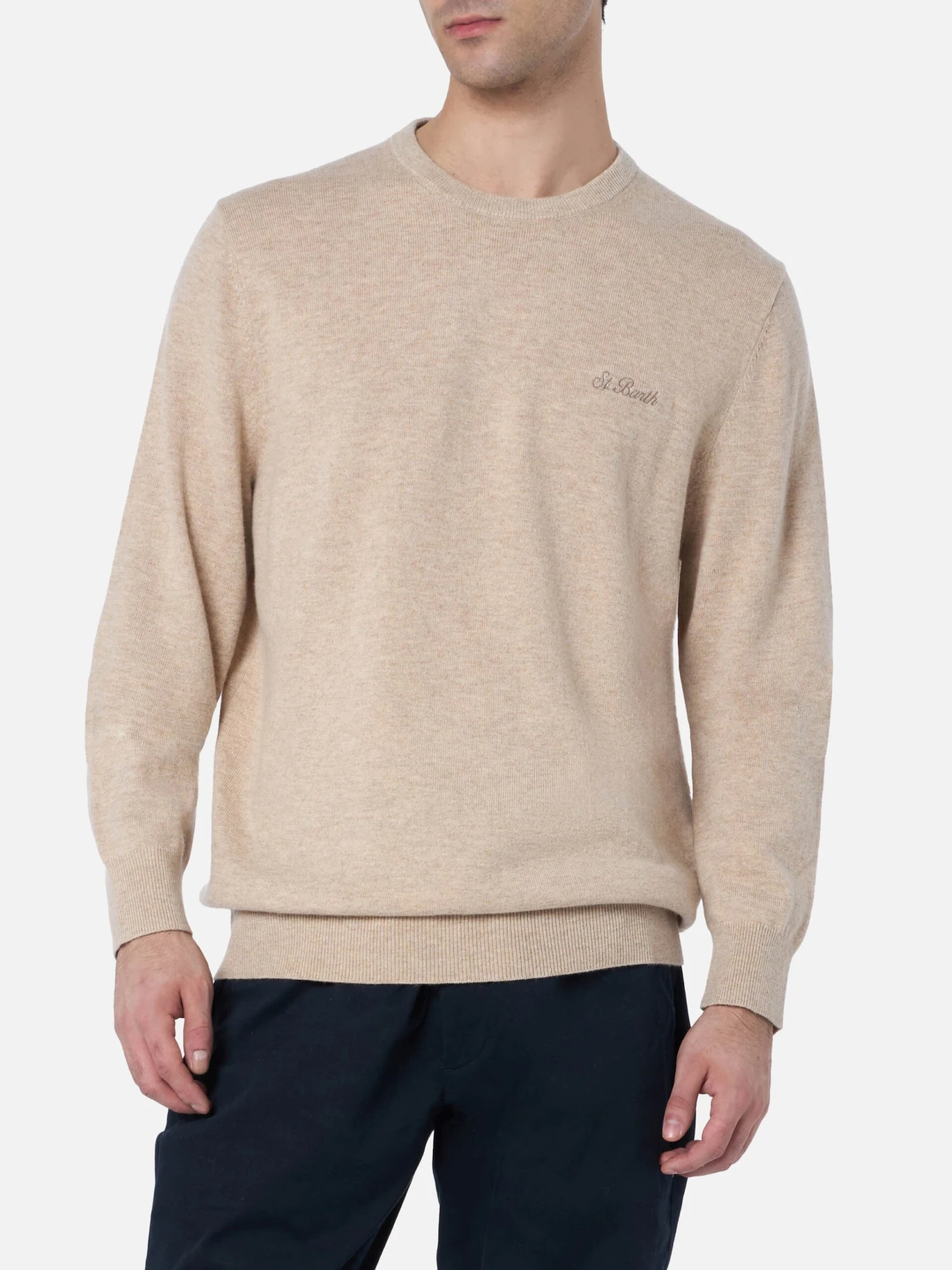 MC2 Saint Barth Man Beige Crewneck Cashmere Blend Sweater Regent 3 MC2 Saint Barth Man Beige Crewneck Cashmere Blend Sweater Regent