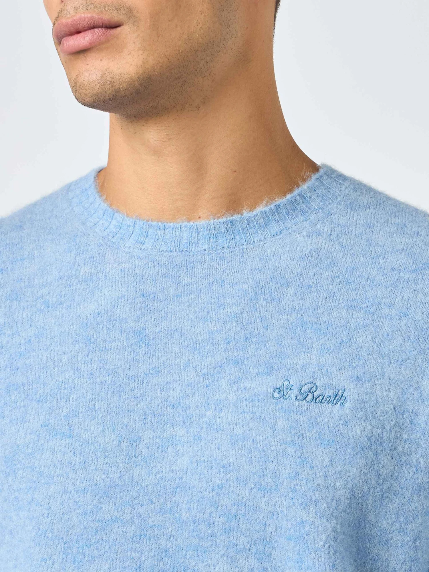 MC2 Saint Barth Man Light Blue Crewneck Stretch Sweater Regent 5 MC2 Saint Barth Man Light Blue Crewneck Stretch Sweater Regent - Image 3