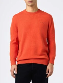MC2 Saint Barth Man Orange Cashmere Blend Crewneck Sweater Regent