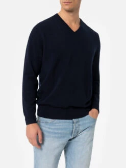 MC2 Saint Barth Man Navy Blue V Neck Cashmere Blend Sweater Regent