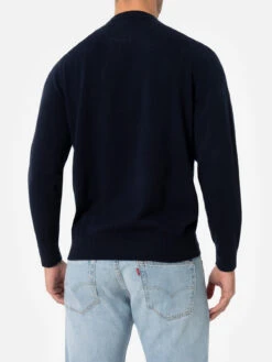 MC2 Saint Barth Man Navy Blue V Neck Cashmere Blend Sweater Regent -MC2 Saint Barth Shop UID REGE00400010G MAN KNITWEAR BLUE SOLIDCOLOR 20241111103500 03
