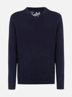 MC2 Saint Barth Man Navy Blue V Neck Cashmere Blend Sweater Regent -MC2 Saint Barth Shop UID REGE00400010G MAN KNITWEAR BLUE SOLIDCOLOR 20241112173500 04
