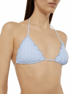 MC2 Saint Barth Classic Seersucker Triangle Bikini Sagittarus Moon With Striped Print -MC2 Saint Barth Shop UID SAG000104211H WOMAN TOPBIKINI SKY 0 0 2
