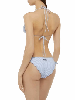 MC2 Saint Barth Classic Seersucker Triangle Bikini Sagittarus Moon With Striped Print -MC2 Saint Barth Shop UID SAG000104211H WOMAN TOPBIKINI SKY 0 0 3