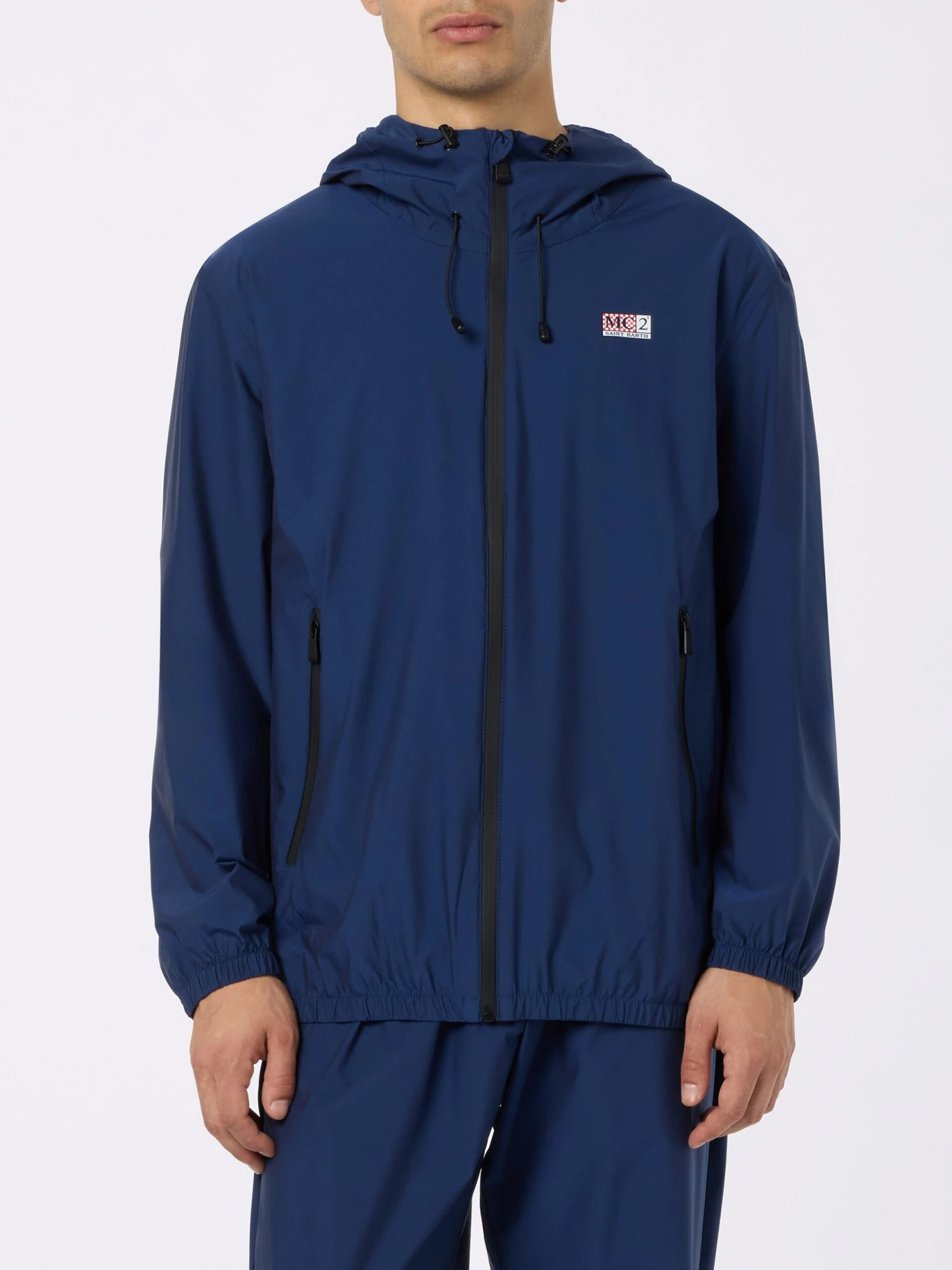 MC2 Saint Barth Man Hooded Lightweight Navy Blue Fabric Windbreaker Sloop 3 MC2 Saint Barth Man Hooded Lightweight Navy Blue Fabric Windbreaker Sloop