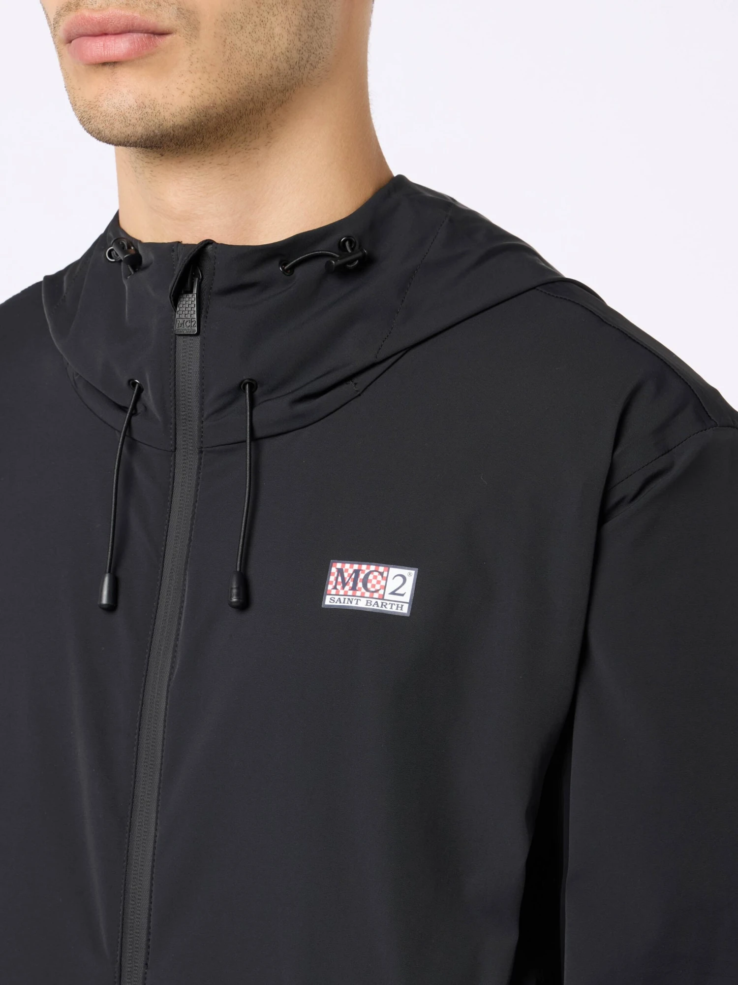 MC2 Saint Barth Man Hooded Lightweight Black Fabric Windbreaker Sloop 5 MC2 Saint Barth Man Hooded Lightweight Black Fabric Windbreaker Sloop - Image 3