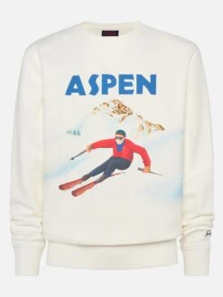 MC2 Saint Barth Cotton Fleece Sweatshirt Soho With Aspen Postcard Print -MC2 Saint Barth Shop UID SOH0001ASPN10 MAN SWEATSHIRT WHITE MOUNTAINSTYLE 0 20250107173500 4