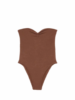 MC2 Saint Barth Soleil Brown Crinkle Strapless One-piece Swimsuit