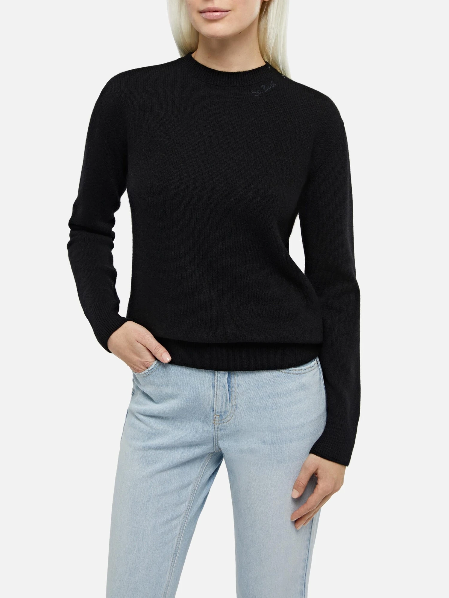 MC2 Saint Barth Woman Black Cashmere Blend Crewneck Sweater Sorbonne 3 MC2 Saint Barth Woman Black Cashmere Blend Crewneck Sweater Sorbonne