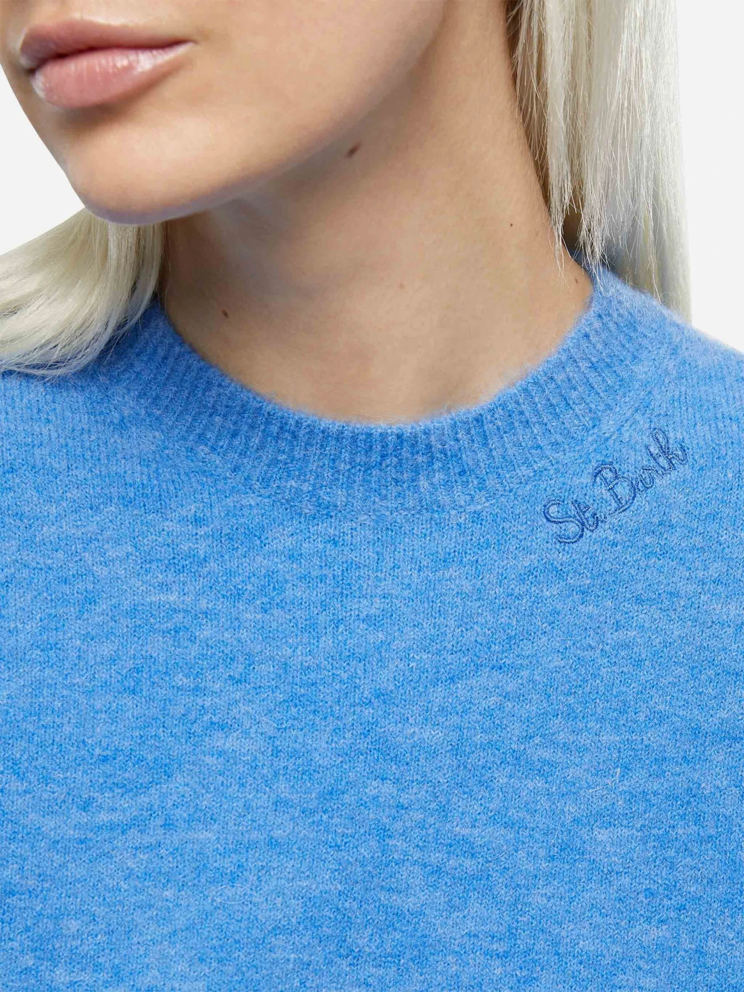 MC2 Saint Barth Woman Stretch Yarn Dusty Blue Sweater Sorbonne 4 MC2 Saint Barth Woman Stretch Yarn Dusty Blue Sweater Sorbonne - Image 2