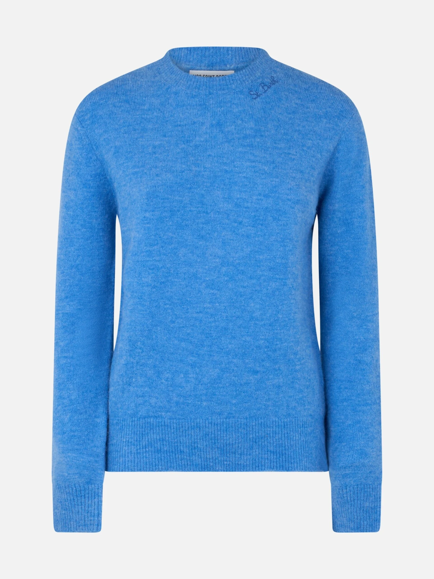 MC2 Saint Barth Woman Stretch Yarn Dusty Blue Sweater Sorbonne 6 MC2 Saint Barth Woman Stretch Yarn Dusty Blue Sweater Sorbonne - Image 4