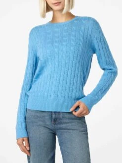 MC2 Saint Barth Woman Cashmere Blend Cable Knit Dust Blue Sweater Sorbonne