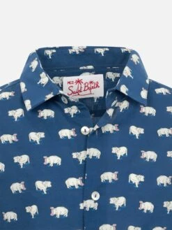 MC2 Saint Barth Blue Boy Muslin Cotton Shirt Sharouk With Micro Hippo Print 7 MC2 Saint Barth Blue Boy Muslin Cotton Shirt Sharouk With Micro Hippo Print -MC2 Saint Barth Shop UID SROU00100451B KIDS SHIRT 0 20240814143500 3
