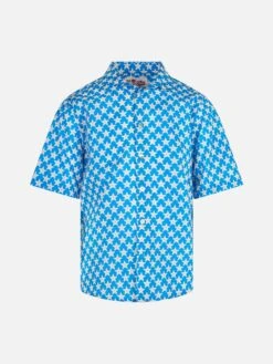 MC2 Saint Barth Blue Boy Muslin Cotton Shirt Sharouk With Seastar Print