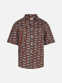 MC2 Saint Barth Brown Boy Muslin Cotton Shirt Sharouk With Tiger Print