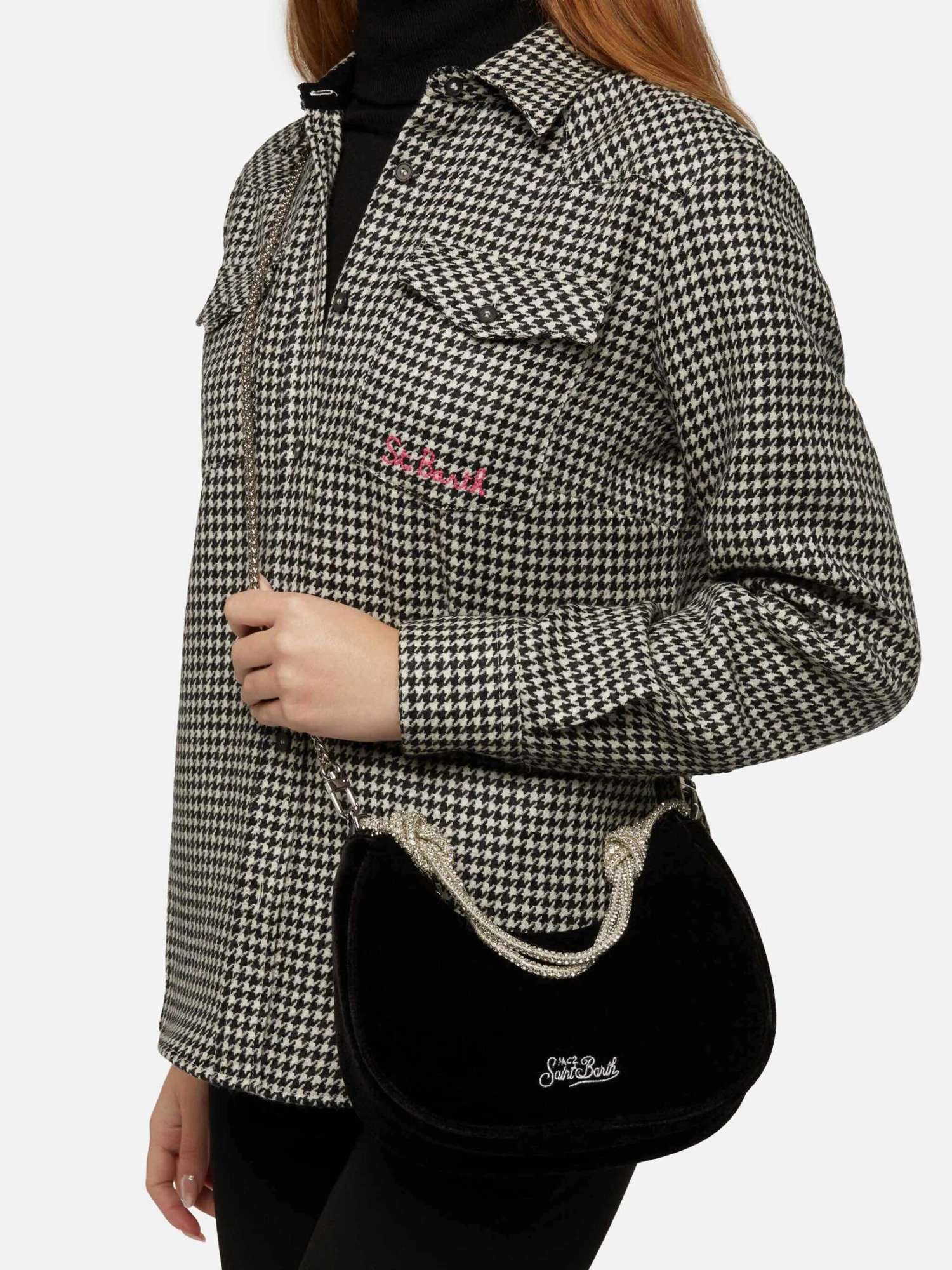 MC2 Saint Barth Black Velvet Baguette Bag Tallulah With Rhinestones Handle 5 MC2 Saint Barth Black Velvet Baguette Bag Tallulah With Rhinestones Handle - Image 3