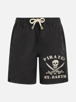 MC2 Saint Barth Boy Black Classic Swim-shorts Tender With Pirate Embroidery