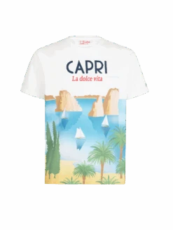 MC2 Saint Barth Boy Cotton T-shirt With Capri Postcard Print