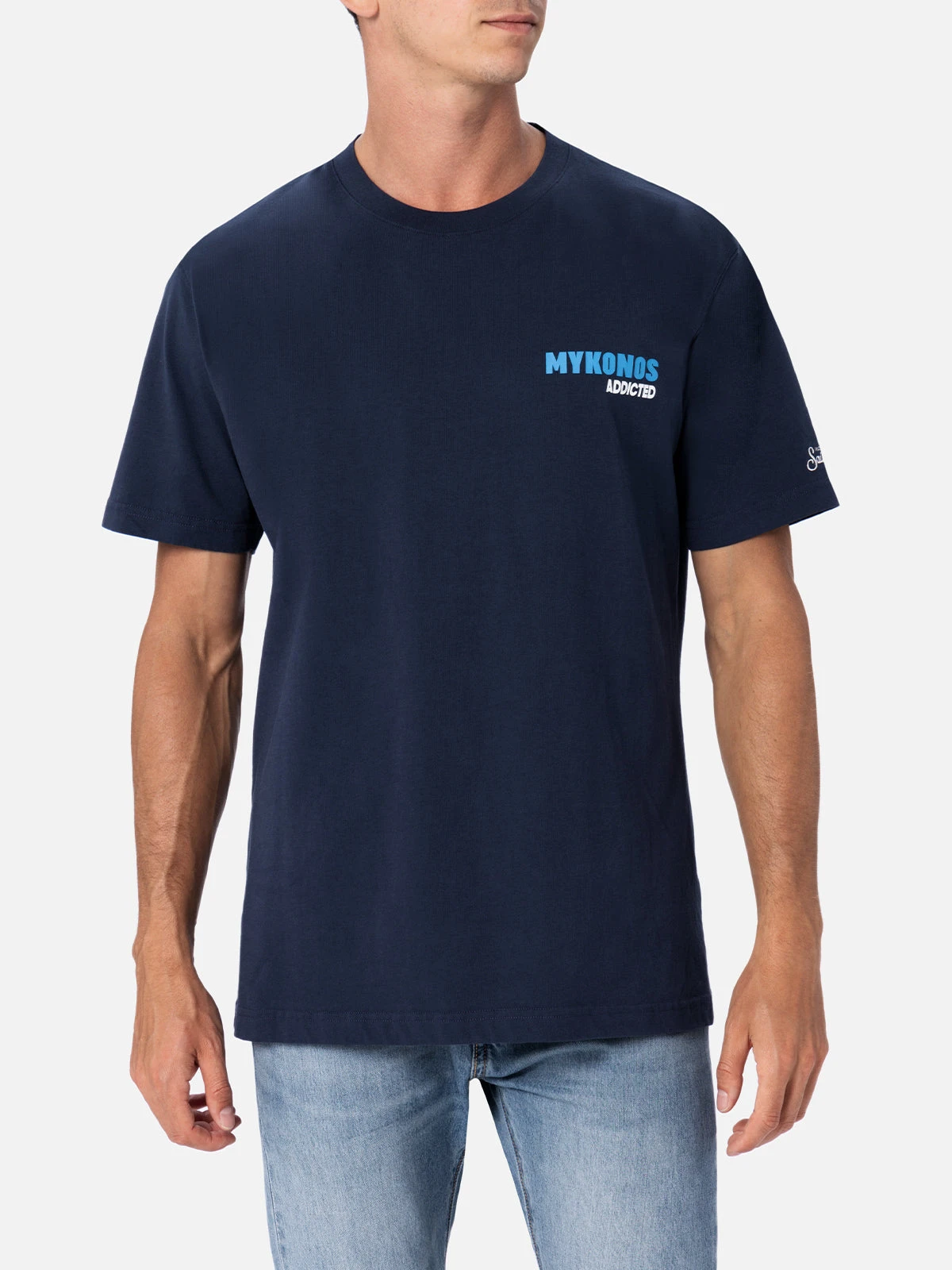 MC2 Saint Barth Man Cotton T-shirt With Mykonos Addicted Postcard Placed Print 5 MC2 Saint Barth Man Cotton T-shirt With Mykonos Addicted Postcard Placed Print - Image 3