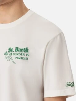 MC2 Saint Barth Off-white Cotton T-shirt With St. Barth Burger Paradise Print