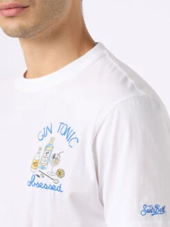 MC2 Saint Barth Man Cotton T-shirt With Gin Tonic Obsessed Embroidery