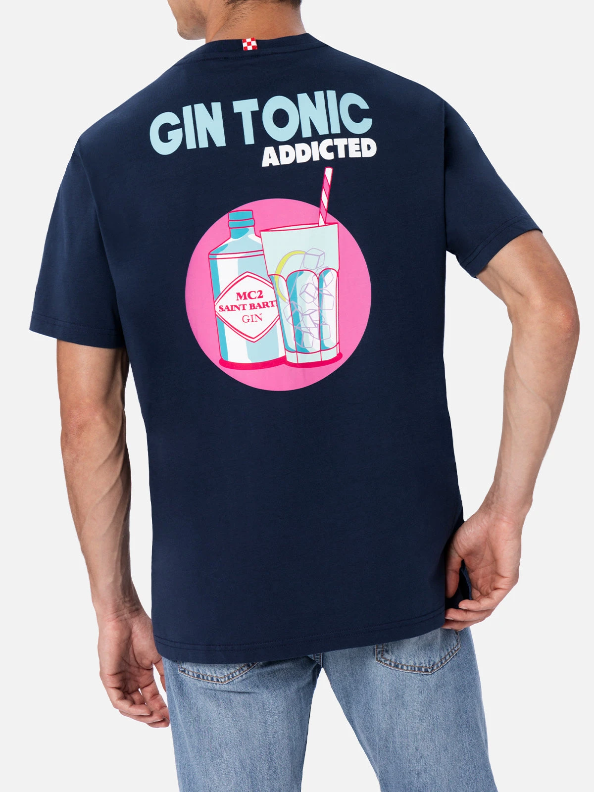 MC2 Saint Barth Man Cotton T-shirt With Gin Tonic Addicted Placed Print 4 MC2 Saint Barth Man Cotton T-shirt With Gin Tonic Addicted Placed Print - Image 2