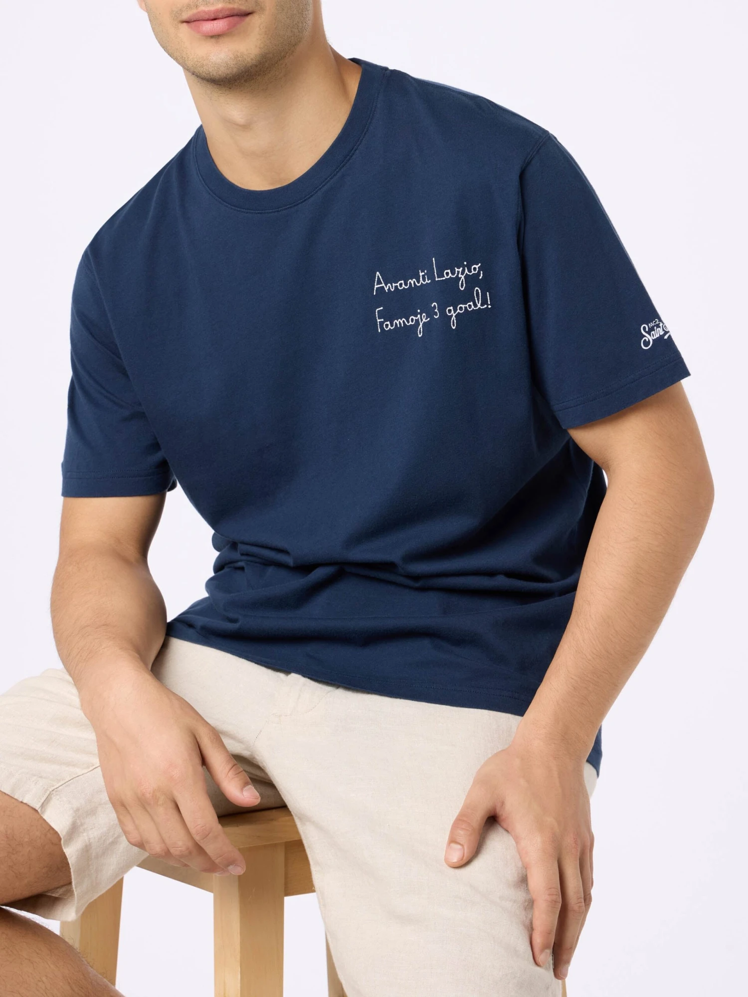 MC2 Saint Barth Man Cotton T-shirt With Avanti Lazio, Famoje 3 Goal! Embroidery | SS LAZIO SPECIAL EDITION 4 MC2 Saint Barth Man Cotton T-shirt With Avanti Lazio, Famoje 3 Goal! Embroidery | SS LAZIO SPECIAL EDITION - Image 2