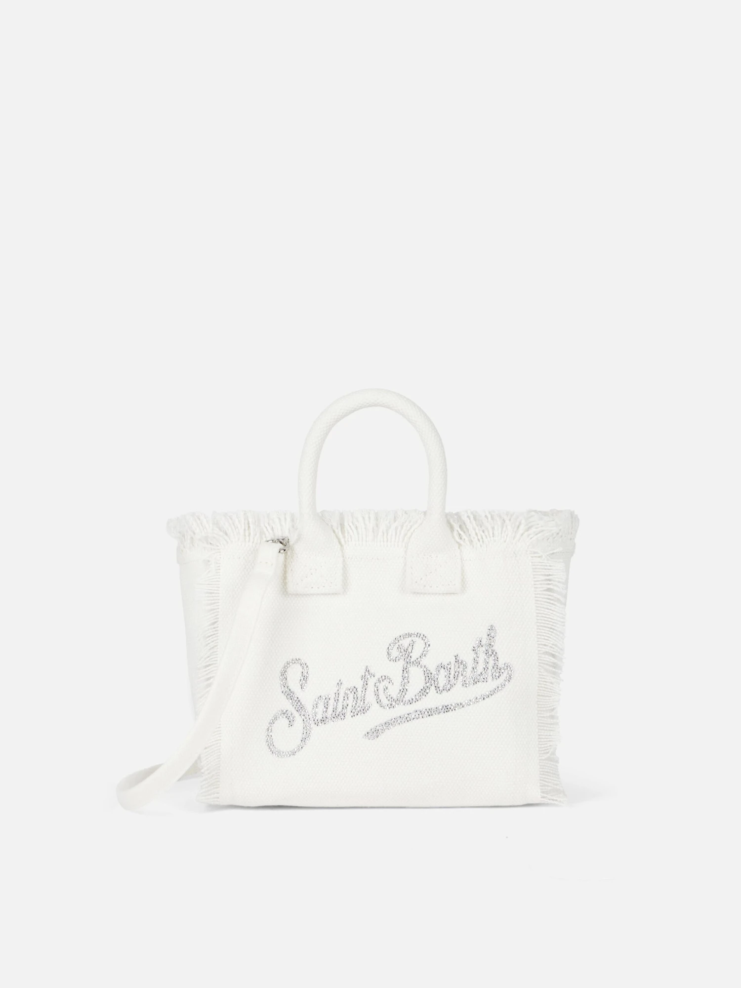 MC2 Saint Barth White Cotton Canvas Mini Vanity Bag With Rhinestone Logo 3 MC2 Saint Barth White Cotton Canvas Mini Vanity Bag With Rhinestone Logo